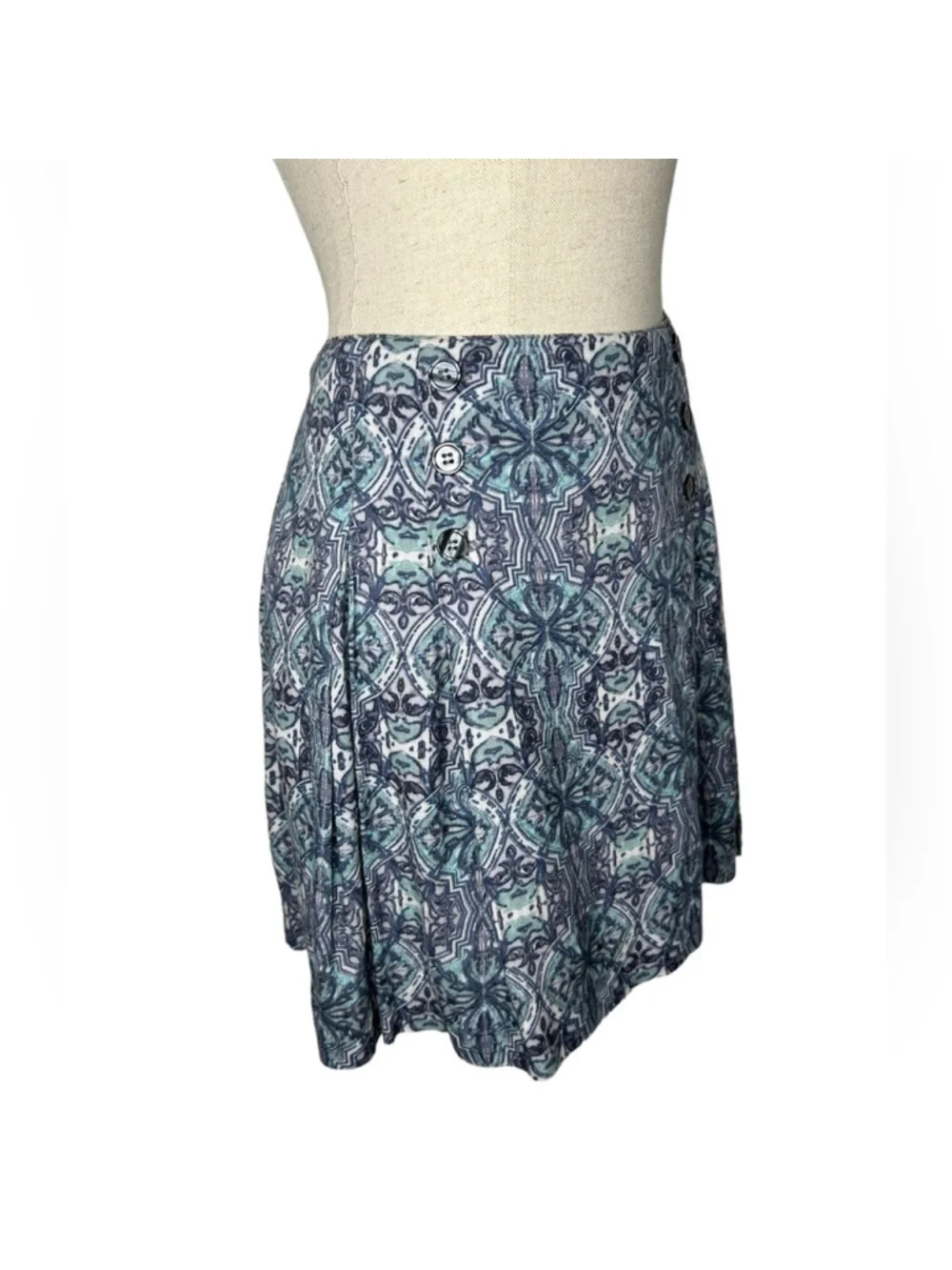 Free People Boho Blue Printed Lovers Lane Blue Mini Skirt in Ash Combo Size 12